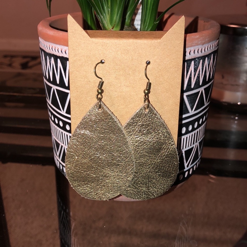 Handmade Leather Gold Teardrop Earrings $16 each pair